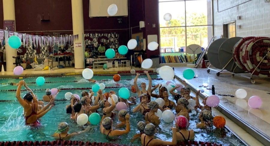 Womens Swimming and Diving Senior Day celebration.