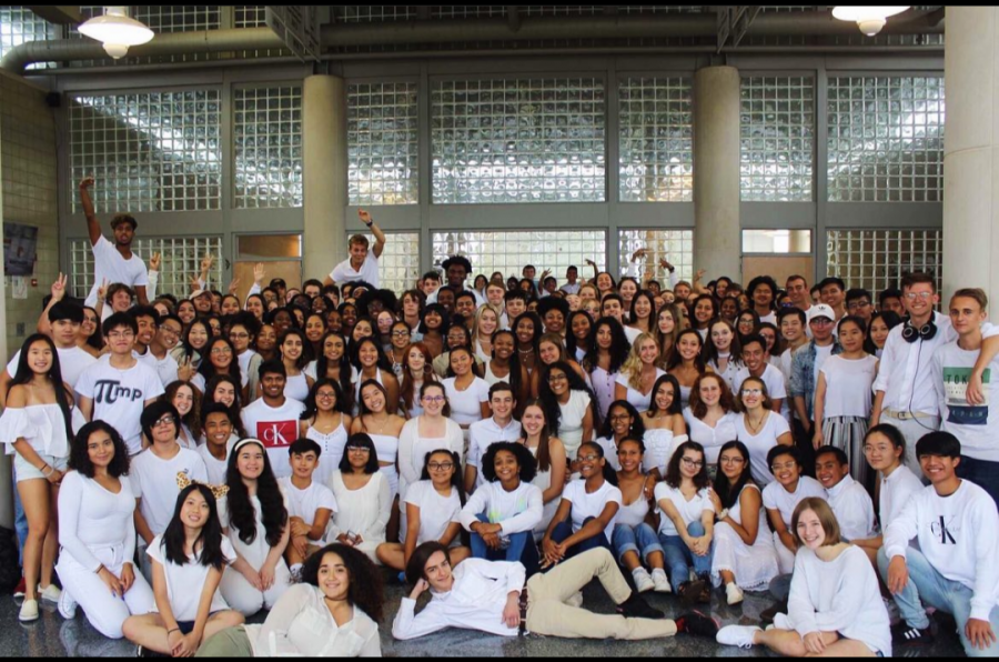 The Class of 2020 in the beginning of their senior year on Senior White-Out Day Photo