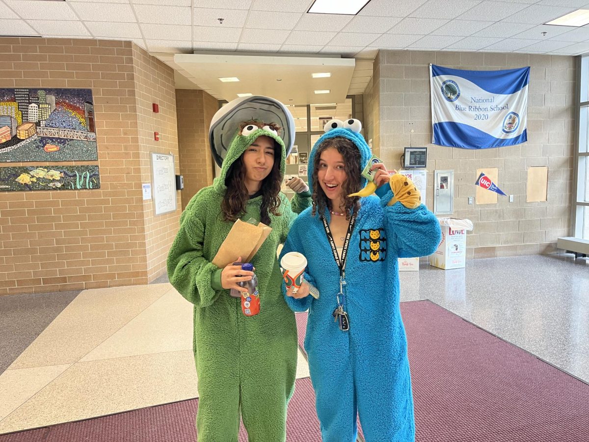 Seniors Jasmine Deuna and Rosali Schnieder are dressed up as SEasome Street characters