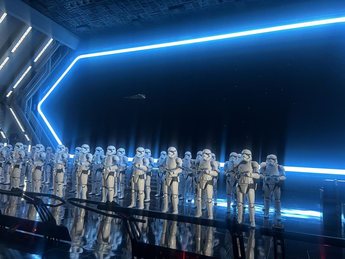 Storm troopers on guard on the Rise of the Resistance ride